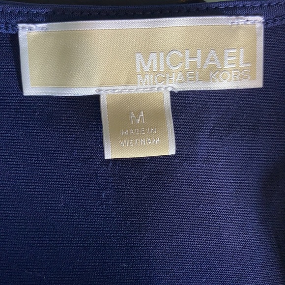 Michael Kors Grommet Lacing Navy Blue Bell Sleeves MIDI dress Size Medium - Picture 2 of 7